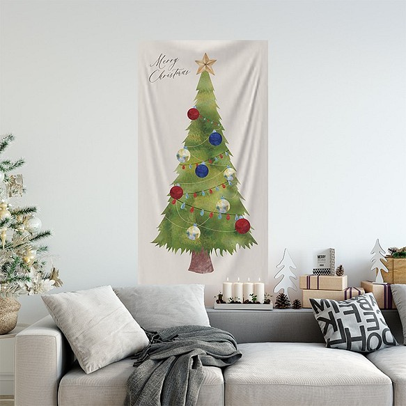 送料無料も クリスマスツリータペストリー【飾り付き】 壁掛け 簡単