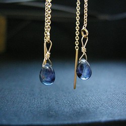 14kgf藍色藍寶石鍊式耳環天然寶石 第1張的照片