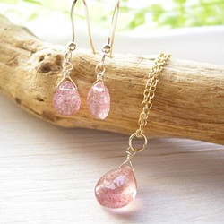 [夏季幸運袋] 14kgf粉色Epidote耳環和項鍊套裝天然寶石 第1張的照片