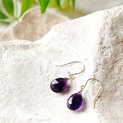 K18 紫水晶梨形耳環天然石美麗紫色 第1張的照片