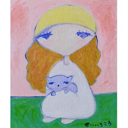蒼い子犬】F8 絵画 原画 油絵 油彩 キャンバス 絵本 犬の絵 ミニチュア 