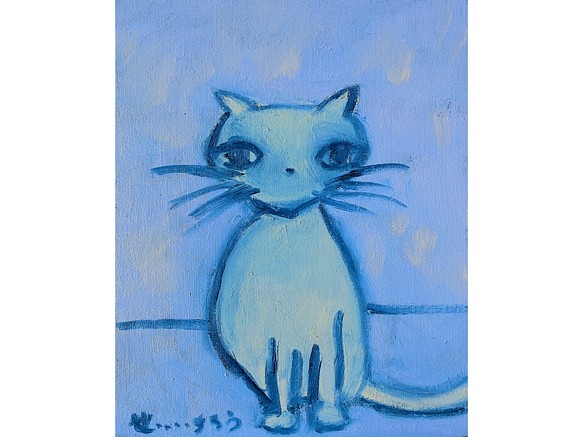 meowdel】F3 絵画 油絵 キャンバス 絵本 猫 子猫 ネコ ロシアンブルー