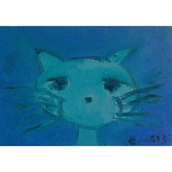Charlotte SM 絵画 原画 油絵 大きい割引 油彩 キャンバス 白猫 ブルーの絵 アートパネル 猫の絵 ネコ 【初売り】 絵本 猫