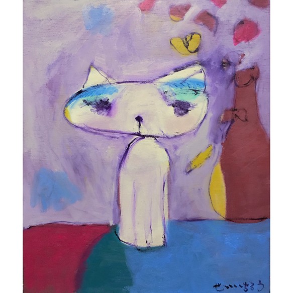 【meowdel】F8 絵画 原画 油絵 油彩画 キャンバス画 猫の絵 ネコの絵 絵本画 画家 ギャラリー 沖縄 1枚目の画像