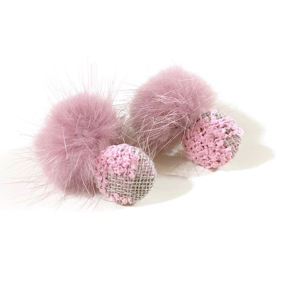 粗花呢和兔毛耳環★煙熏粉紅色（有耳環） 第1張的照片