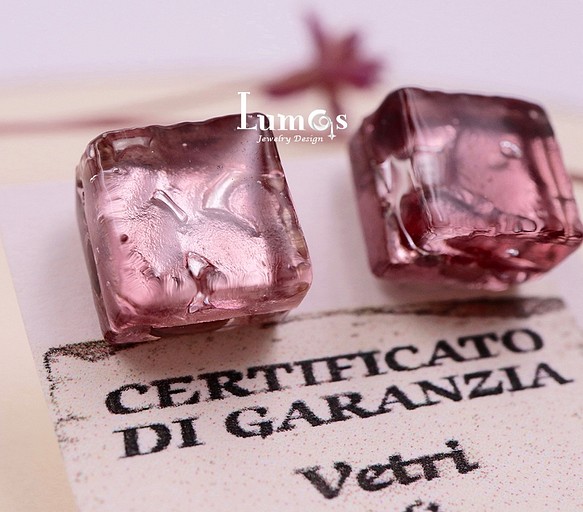 義大利進口彩繪玻璃耳環～粉色系 第1張的照片