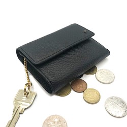 小さなメインウォレット【MIMIT】ブラック イタリアンレザー使用　三つ折り本革コンパクト財布 1枚目の画像