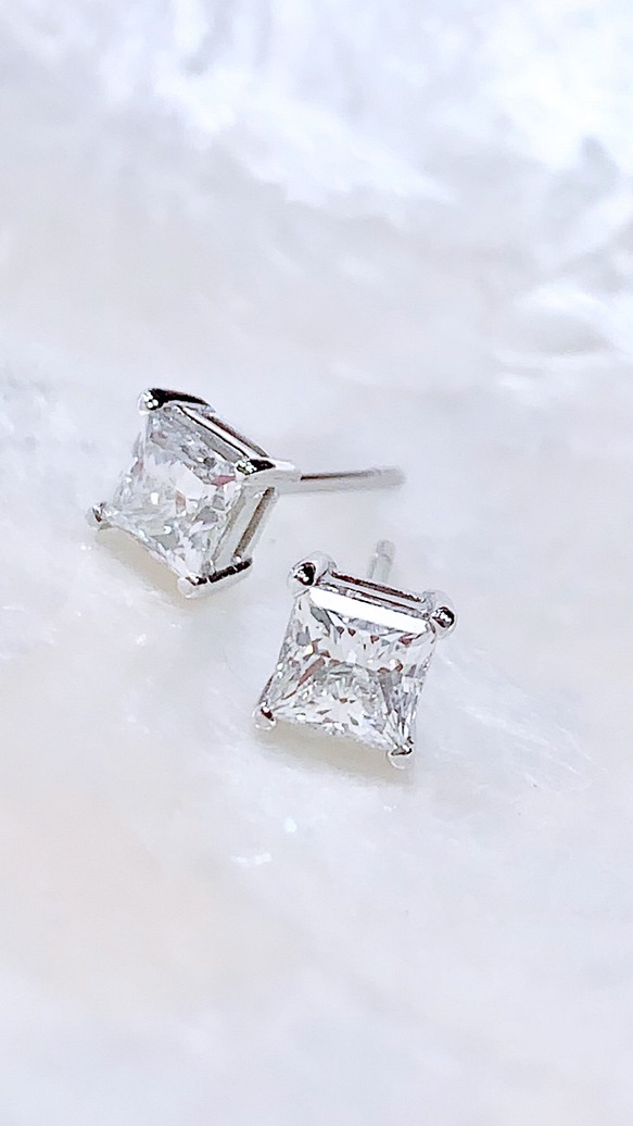 公主方鑽耳環Princess cut diamonds earring 第1張的照片