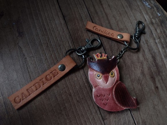 守護神之貓頭鷹 純牛皮鑰匙 -可刻字 第1張的照片