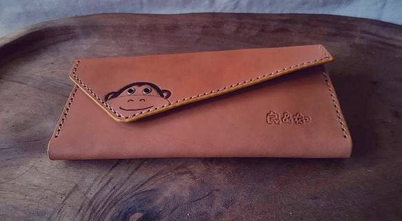 かわいい猿トサイ・フアン純粋なレトロ長い革の財布 - レタリングすることができます（バレンタイン、誕生日プレゼント） 1枚目の画像