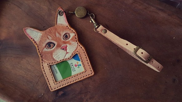 客製寵物貓咪純牛皮伸縮識別證卡夾- 背面可刻字(生日、情人送禮) 第1張的照片