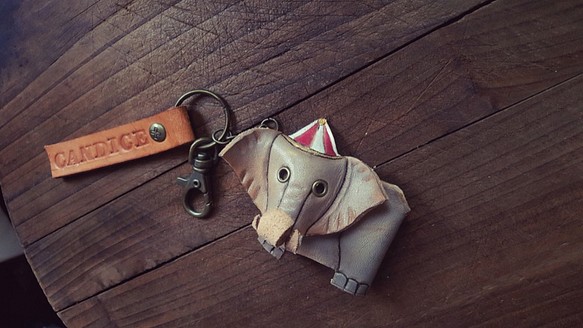 馬戲團歡樂大象 純牛皮鑰匙圈- 可刻字 第1張的照片