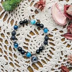 【Jff天然石】法瑪蒂祈願藍眼瑪瑙串珠手環 第1張的照片