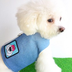 FRENCHIE秋冬新款寵物時尚全棉牛仔布加絨保暖狗胸背衣 第1張的照片