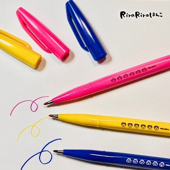 【販売終了しました】ぺんてるサインペン　りらきゃらペン＊３色セット【ピンク、青、黄】 1枚目の画像
