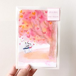 バニーバレンタインカード手描きのオリジナルの絵のイラストポストカード 1枚目の画像