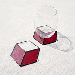 杯墊 置物墊 掛飾 玻璃鑲嵌『LUMIROOMI 正負空間』六角紅 第1張的照片