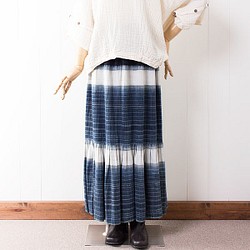 モン族藍染ヘンプロングスカート　エスニックスカート*86cm丈*民族古布 1枚目の画像