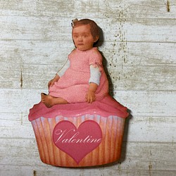 木製　ウッドパーツ　B ピンク　カップケーキ　⑥ 1枚目の画像