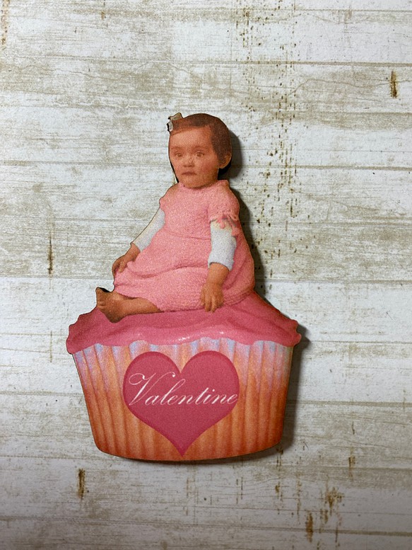 木製　ウッドパーツ　B ピンク　カップケーキ　⑥ 1枚目の画像