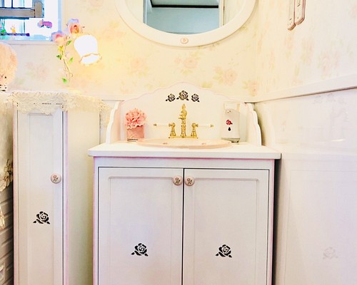 薔薇の洗面台 ジュリアン 木製 防水カバー付 カントリー家具
