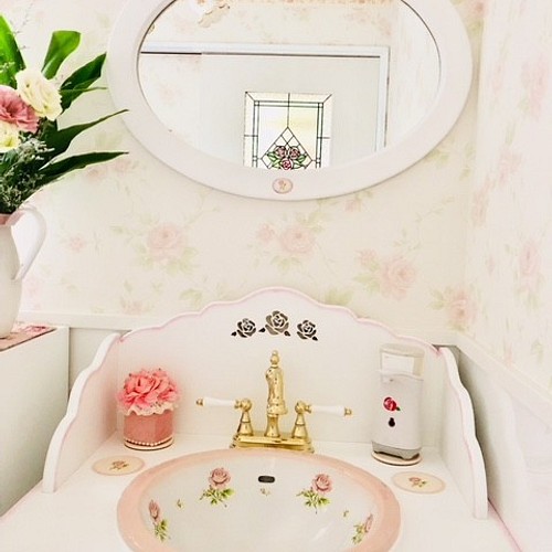 薔薇の洗面台 ジュリアン 木製 防水カバー付 カントリー家具 