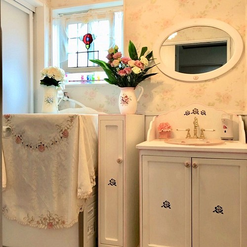 薔薇の洗面台 ジュリアン 木製 防水カバー付 カントリー家具 