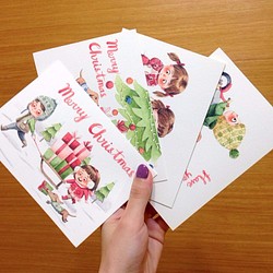 可愛水彩插畫聖誕卡片 - 4張一組 含信封, 聖誕節, 手作卡片 第1張的照片