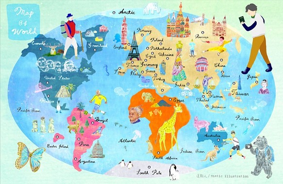 明信片1枚 / World Map 世界地圖/ 7netic Illustration 第1張的照片