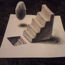 階段と宙に浮く玉（トリックアート） 1枚目の画像