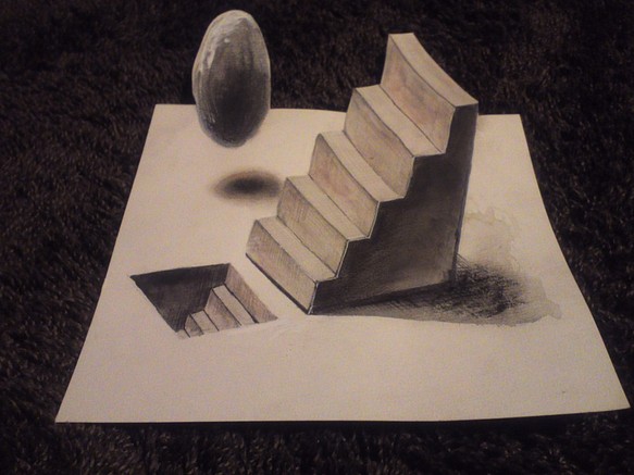 階段と宙に浮く玉（トリックアート） 1枚目の画像