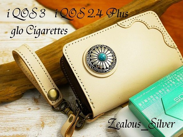 iQOS3 iQOS2.4Plus glo タバコ ターコイズ ファスナーレザーケース