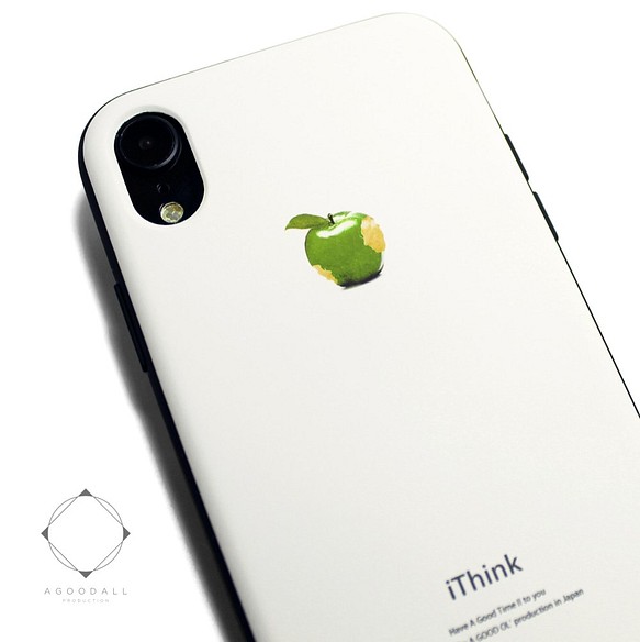 iphoneXRケース / iphoneXRカバー レザーケースカバー（オフホワイト）青リンゴ　シンプル　XR