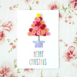 手作捲紙卡片-幸福圓點聖誕樹 紅粉甜心聖誕卡片 第1張的照片