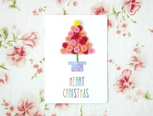 手作捲紙卡片-幸福圓點聖誕樹 紅粉甜心聖誕卡片 第1張的照片