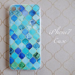 可愛い・綺麗！大人気のモロッカンアイフォンケース iPhone case7 ブルー＆グリーン 1枚目の画像