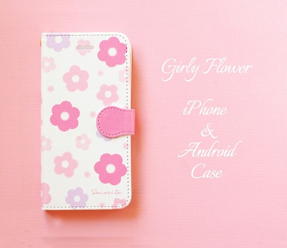 少女粉色花朵iPhone / Android手機殼[定做]筆記本電腦iPhone手機殼智能手機殼 第1張的照片