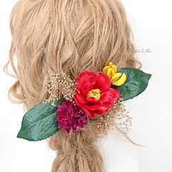 【お好きな花でセミオーダー】アーティフィシャルフラワーとプリザかすみ草のヘッドドレス 1枚目の画像