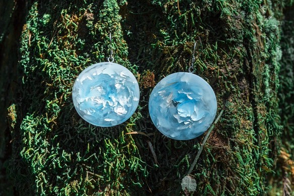 澄んだ空の印象スターリングシルバーガーゼ大きな丸いイヤリング交換可能なイヤークリップ 1枚目の画像