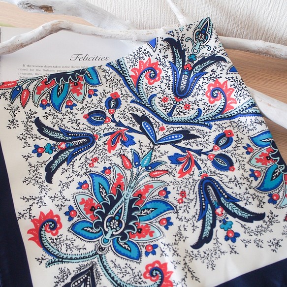 トルコ・オリエンタルスカーフ・silk-art-A30・送料無料・ターコイズブルー・母の日 1枚目の画像