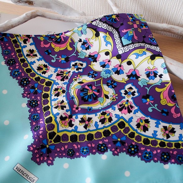 【スカーフが織りなす不思議な魔法】トルコ・オリエンタルスカーフ・silk-art-A32・ターコイズブルー 1枚目の画像