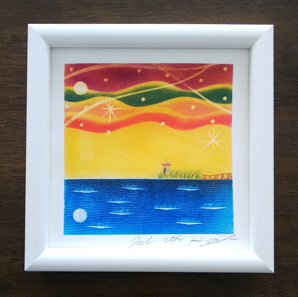 【水の心旅～海の声～】パステルアート原画　額付き(壁掛け&スタンド型） 1枚目の画像