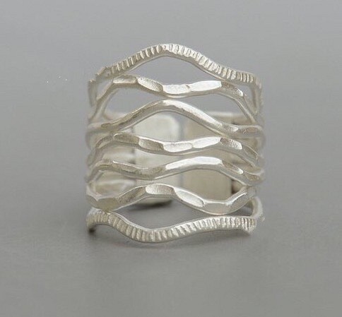 colorido寬型編織風925純銀戒指 可調節Sterling silver wide knit style ring 第1張的照片