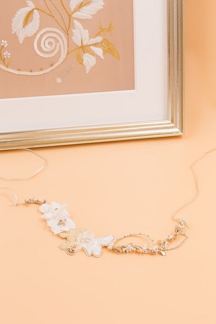 手工釘珠Swarovski 水晶珍珠boho髪飾/結婚頭飾 第1張的照片