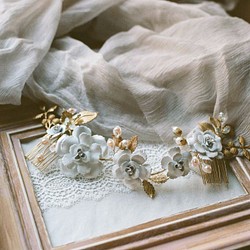 My Glossy Pearl 手工珠光銅花貝殼花珍珠頭飾/結婚頭飾/新娘頭飾 第1張的照片