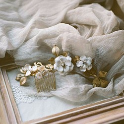 私の光沢のある真珠手作り真珠の銅の花淡水真珠の頭飾り/結婚式の頭飾り/ブライダルの頭飾り 1枚目の画像
