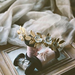 My Glossy Pearl 手工珠光銅花日本編織葉子皇冠/結婚頭飾/新娘頭飾 第1張的照片
