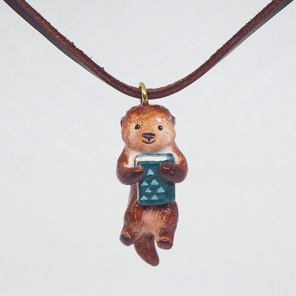 文青小水獺動物手工手繪頸鏈 Hipster Otter handmade necklace 第1張的照片