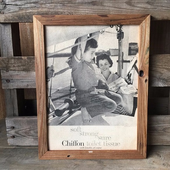 古材ピクチャーフレーム　1950’ｓアメリカ雑誌LIFE広告記事オリジナル　Chiffon 1枚目の画像