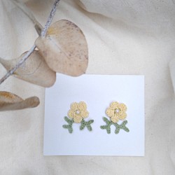 小陽台系列 小花與葉耳環 手工鉤針編織 第1張的照片